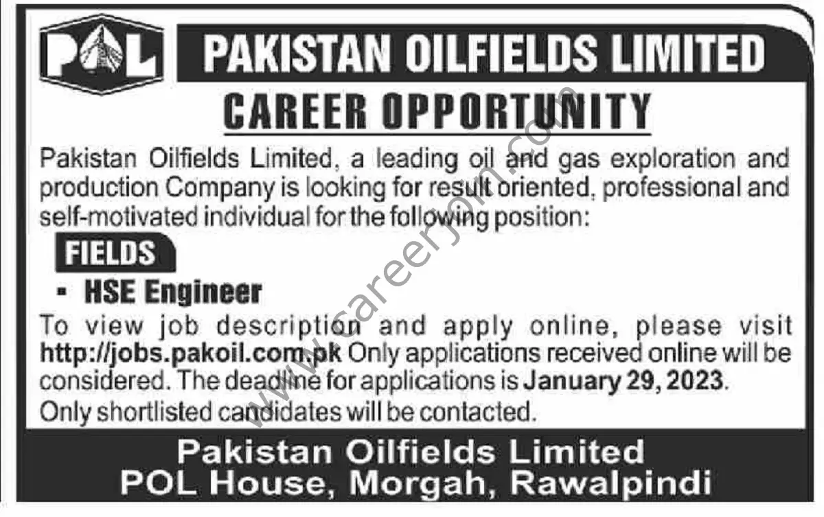 Pakistan Oilfields Ltd POL Jobs 22 January 2023 Dawn 1
