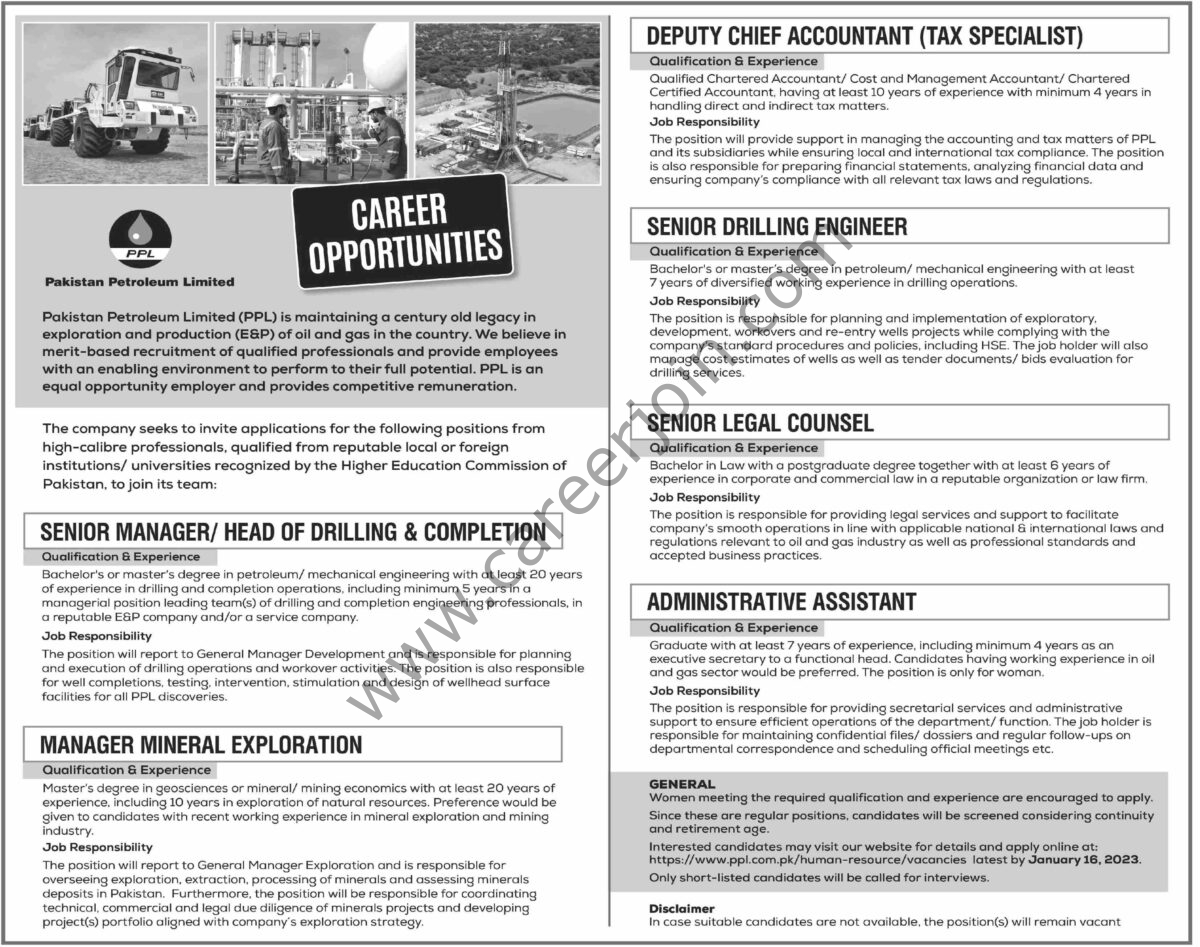 Pakistan Petroleum Ltd PPL Jobs 01 January 2023 Dawn 11