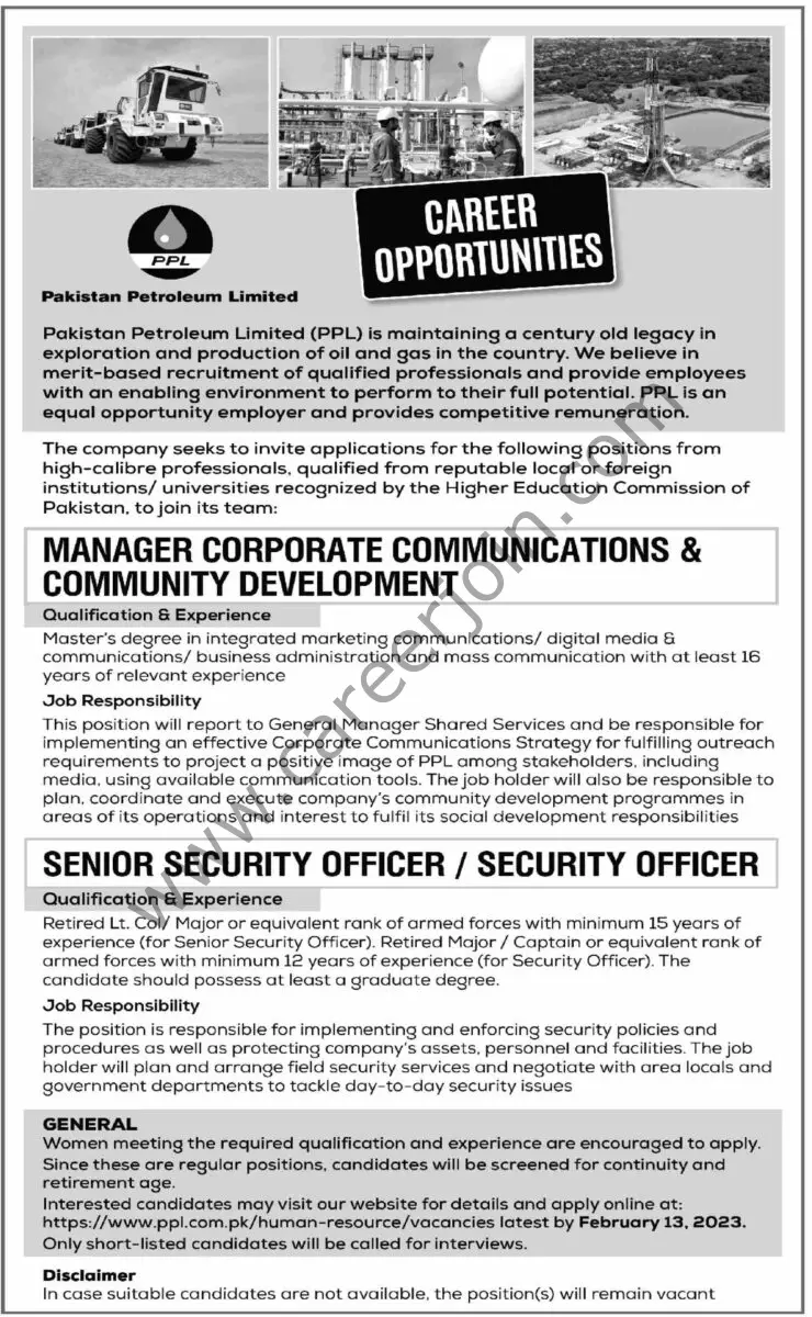 Pakistan Petroleum Ltd PPL Jobs 29 January 2023 Dawn 1