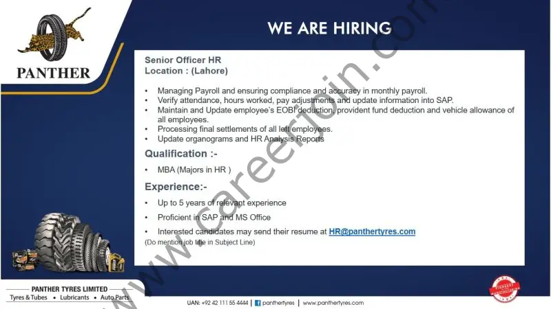 Panther Tyres Limited Jobs Senior Officer HR 1