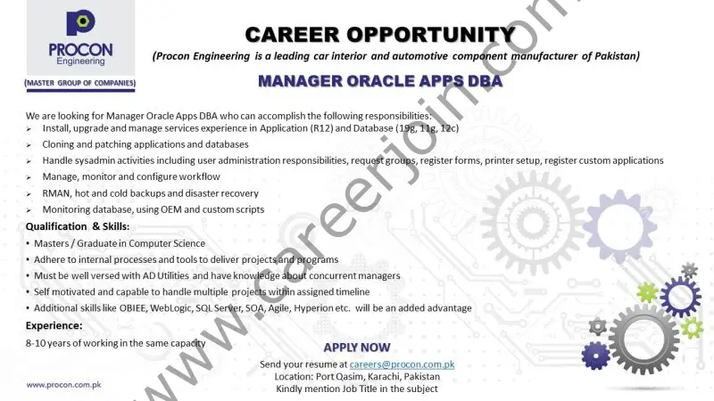 Procon Engineering Pvt Ltd Jobs Manager Oracle Apps DBA 1