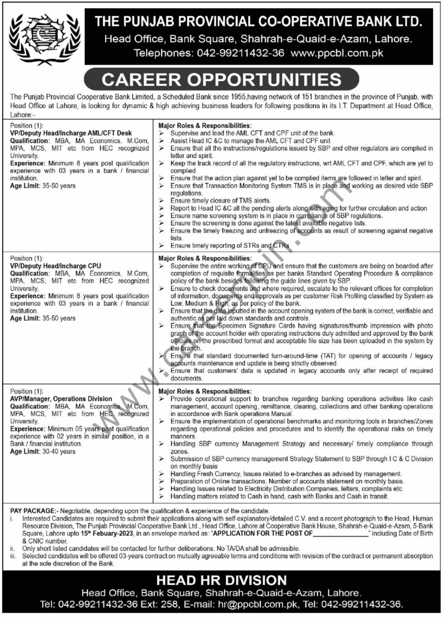 Punjab Provincial Co Operative Bank Ltd Jobs 29 January 2023 Dawn 1