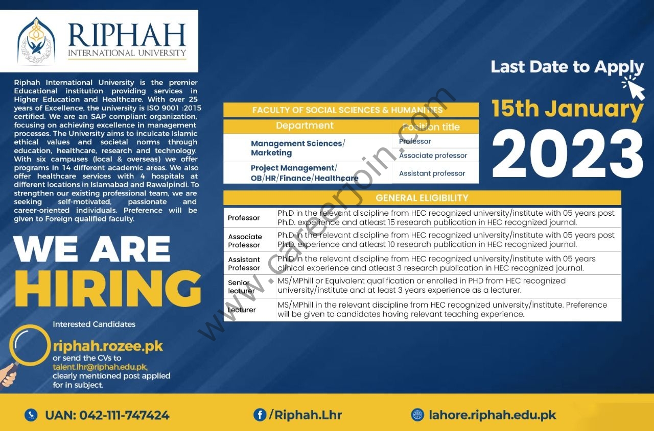 Riphah International University Jobs 05 January 2023 02 1