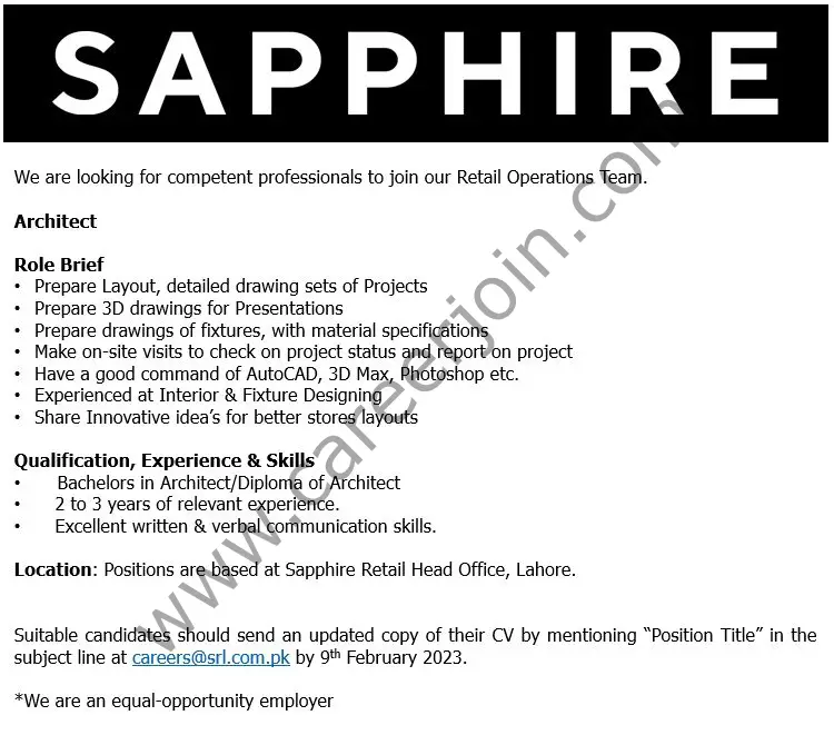 Sapphire Retail Ltd SRL Jobs 30 January 2023 1