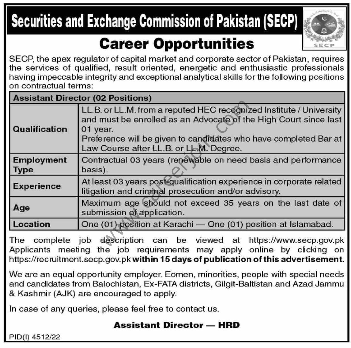 Securities & Exchange Commission SECP Jobs 22 January 2023 Dawn 122