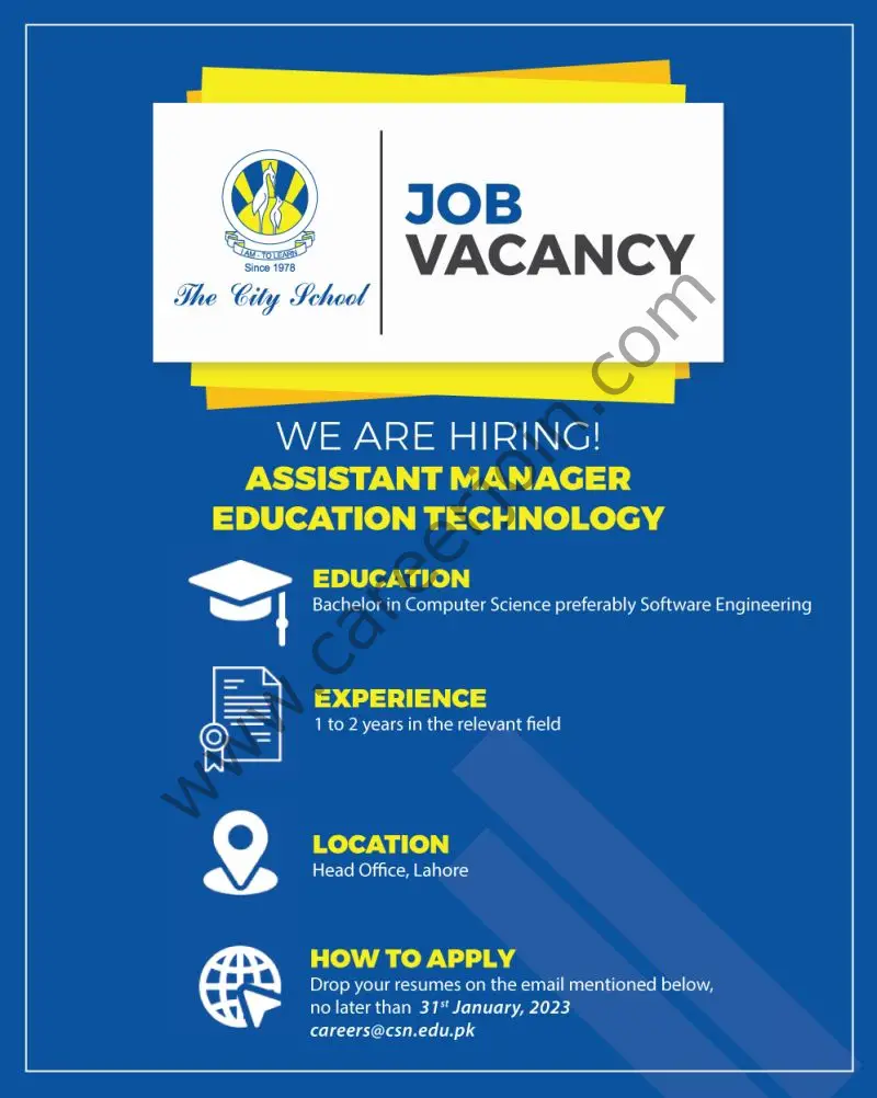 The City School Jobs Assistant Manager Education Technology 1
