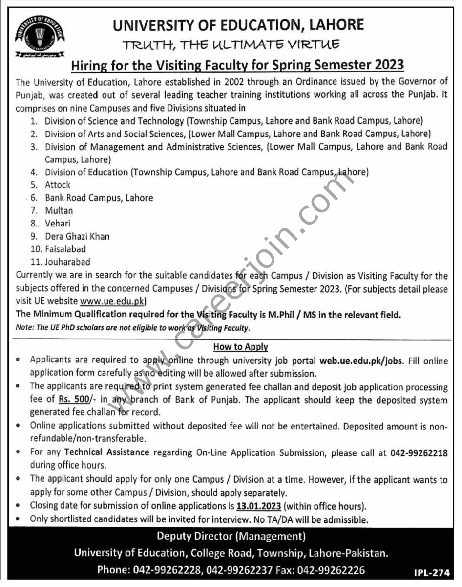 University of Education Lahore Jobs 08 January 2023 Express 1
