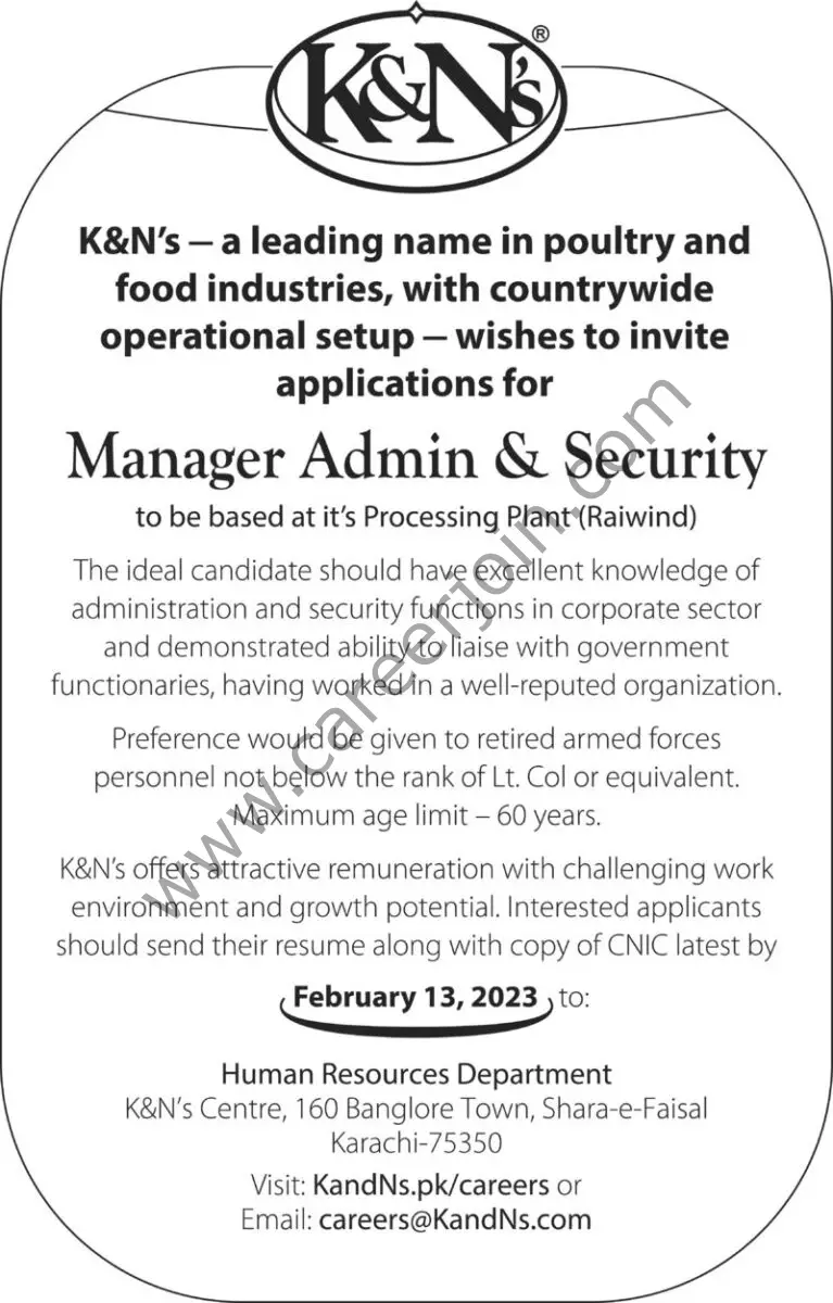 K&N's Pakistan Jobs Manager Admin & Security 1
