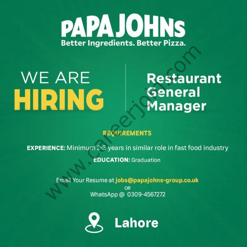 PapaJohns Pakistan Jobs Restaurant General Manager 1