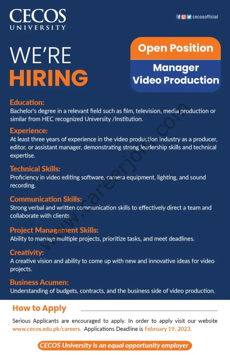 CECOS University Jobs Manager Video Production 1