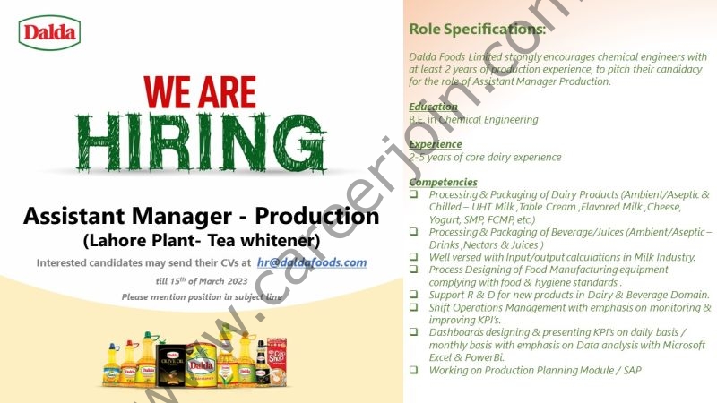 Dalda Foods Limited Jobs Assistant Manager Production 1