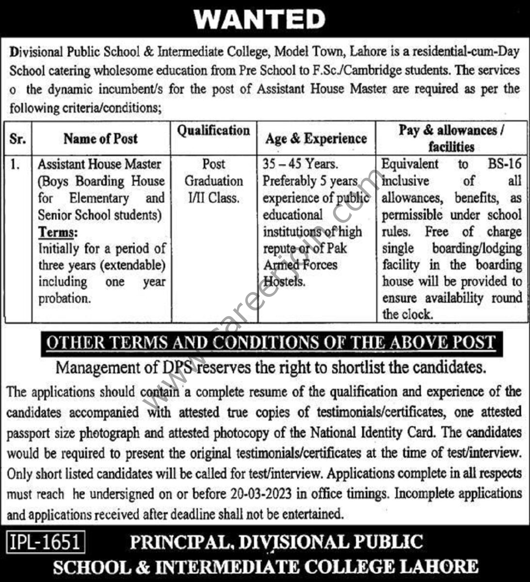 Divisional Public School & Intermediate College Model Town Lahore Jobs 25 February 2023 Express 01