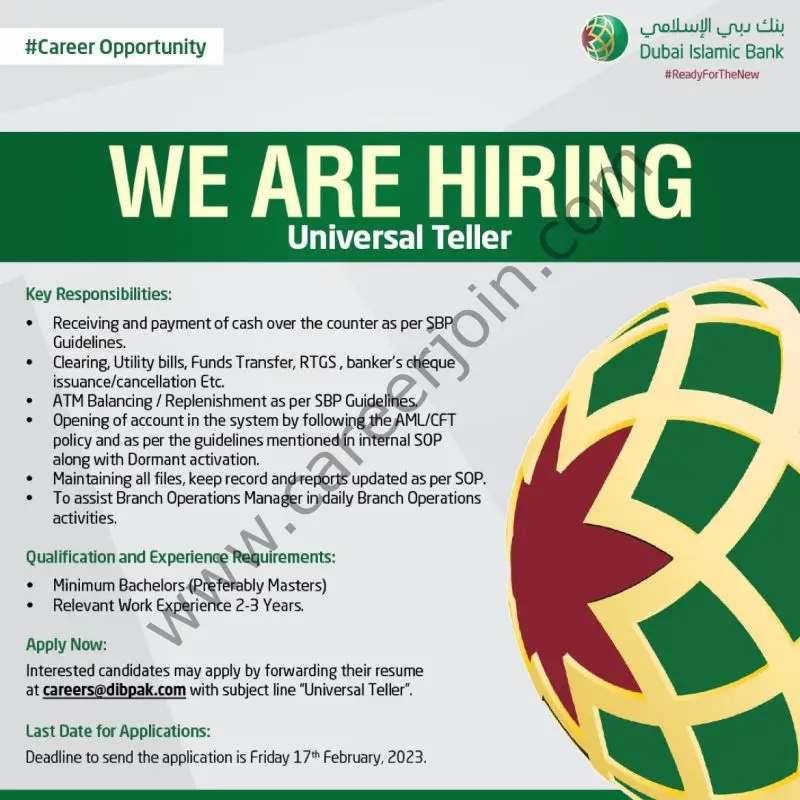 Dubai Islamic Bank Limited DIBP Jobs Universal Teller 1