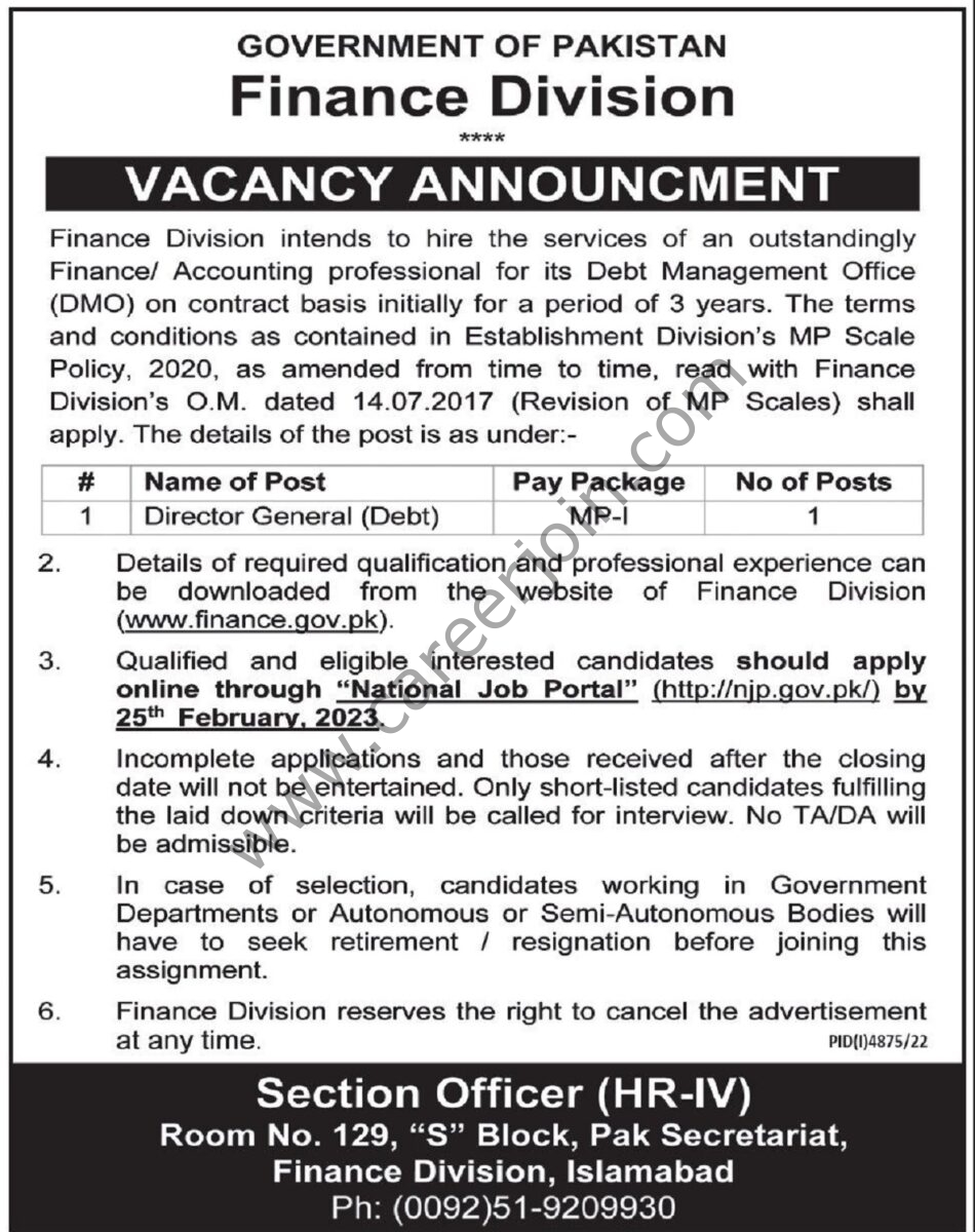 Finance Division Govt of Pakistan Jobs 08 February 2023 Express Tribune 111