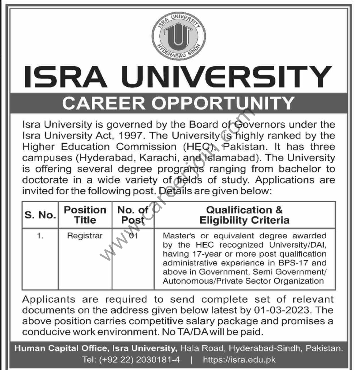 ISRA University Jobs 25 February 2023 Dawn 01