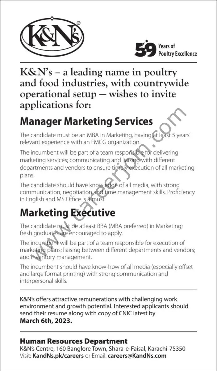 K&N's Pakistan Jobs Manager Marketing Services 1