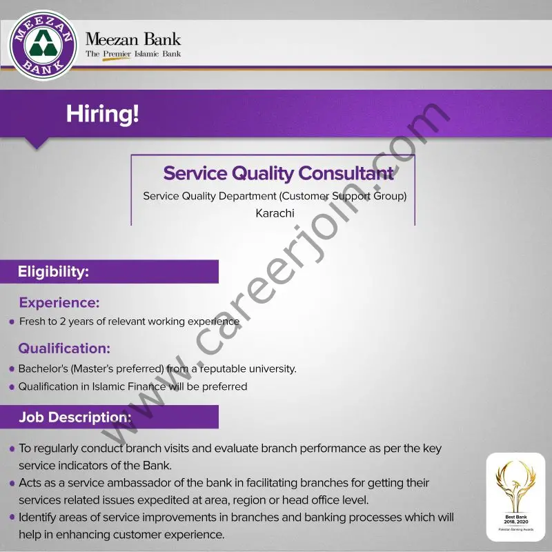 Meezan Bank Limited Jobs Service Quality Consultant 1