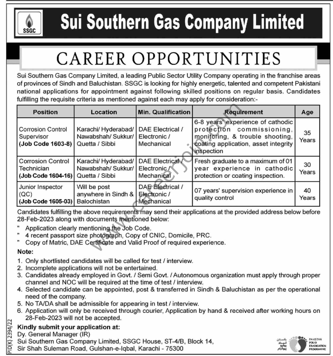 Sui Southern Gas Co Ltd SSGC Jobs 19 February 2023 Dawn 012