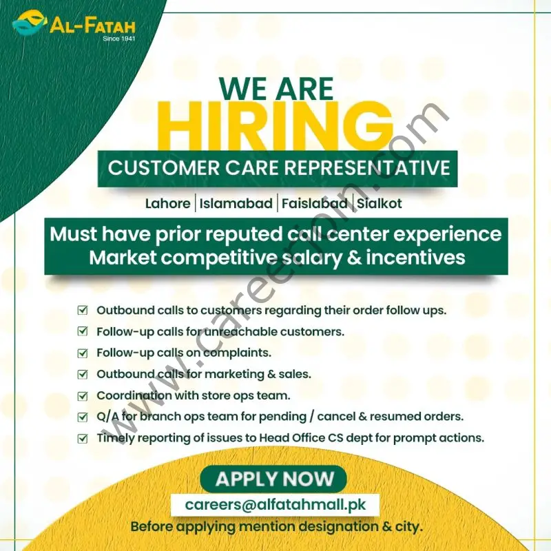 Alfatah Shopping Malls Jobs Customer Care Representative 1