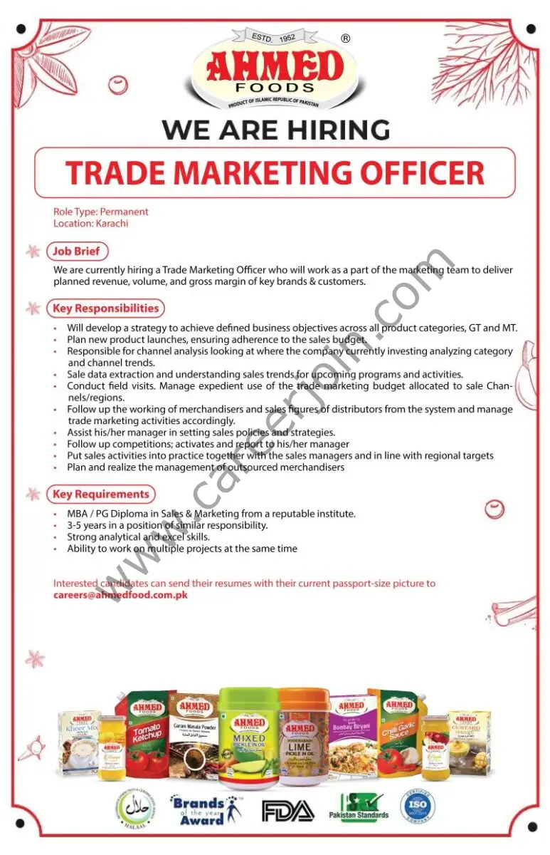 Ahmed Foods Pvt Ltd Jobs Trade Marketing Officer 1