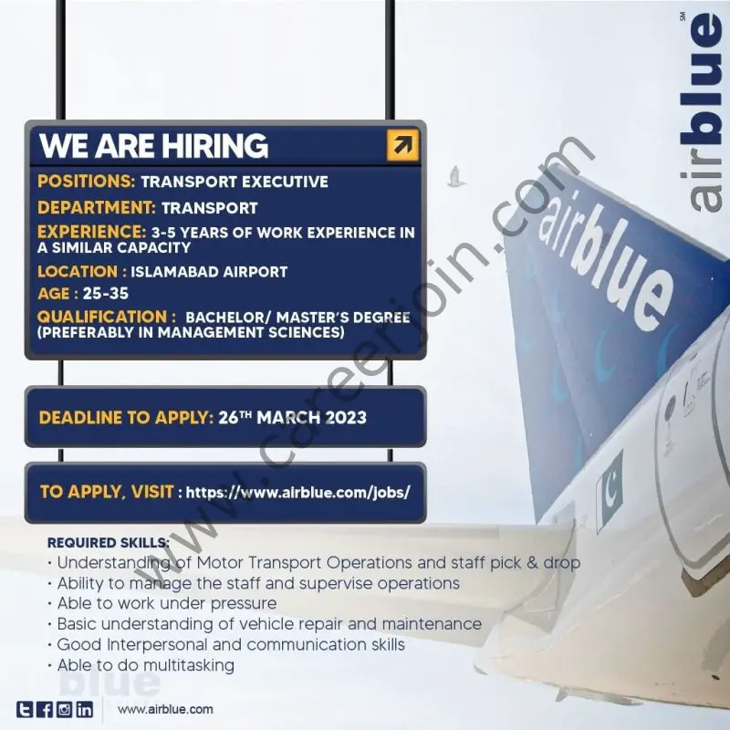 Airblue Pakistan Jobs Transport Executive 1