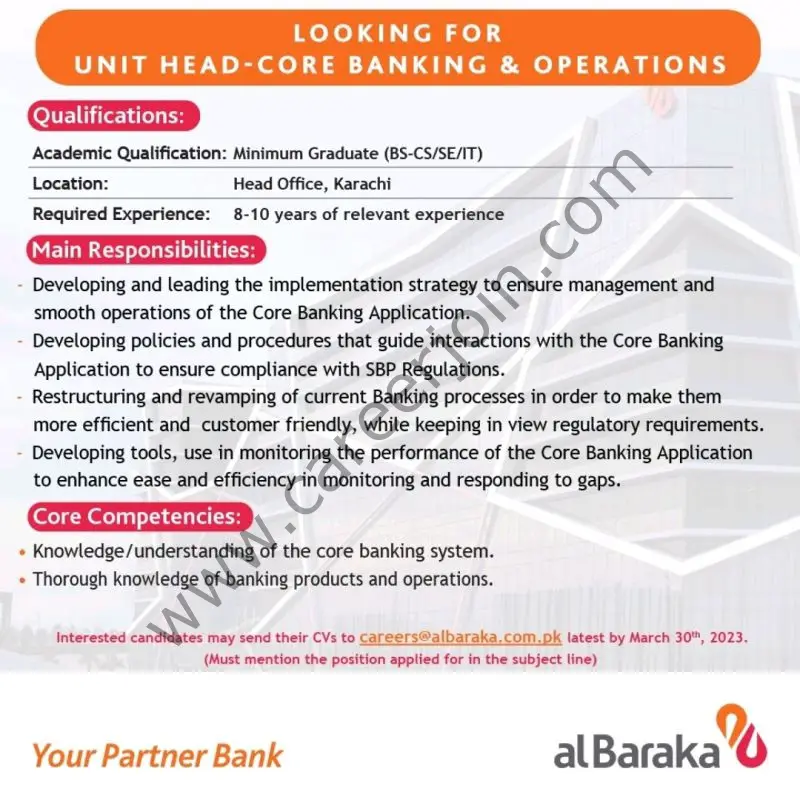 Albaraka Bank Pakistan Limited Jobs Unit Head Core Banking & Operations 1