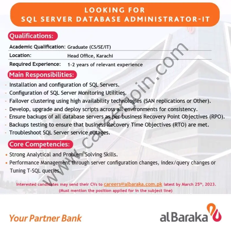 Albaraka Bank Pakistan Limited Jobs SQL Server Database Administrator IT 1