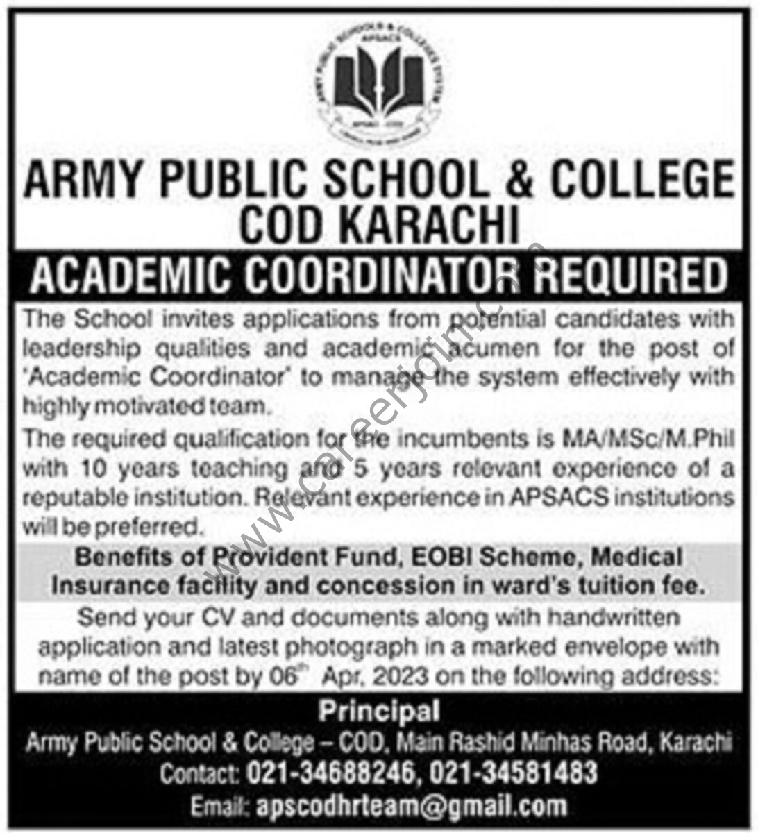 Army Public School & College Karachi Jobs 26 March 2023 The News 1