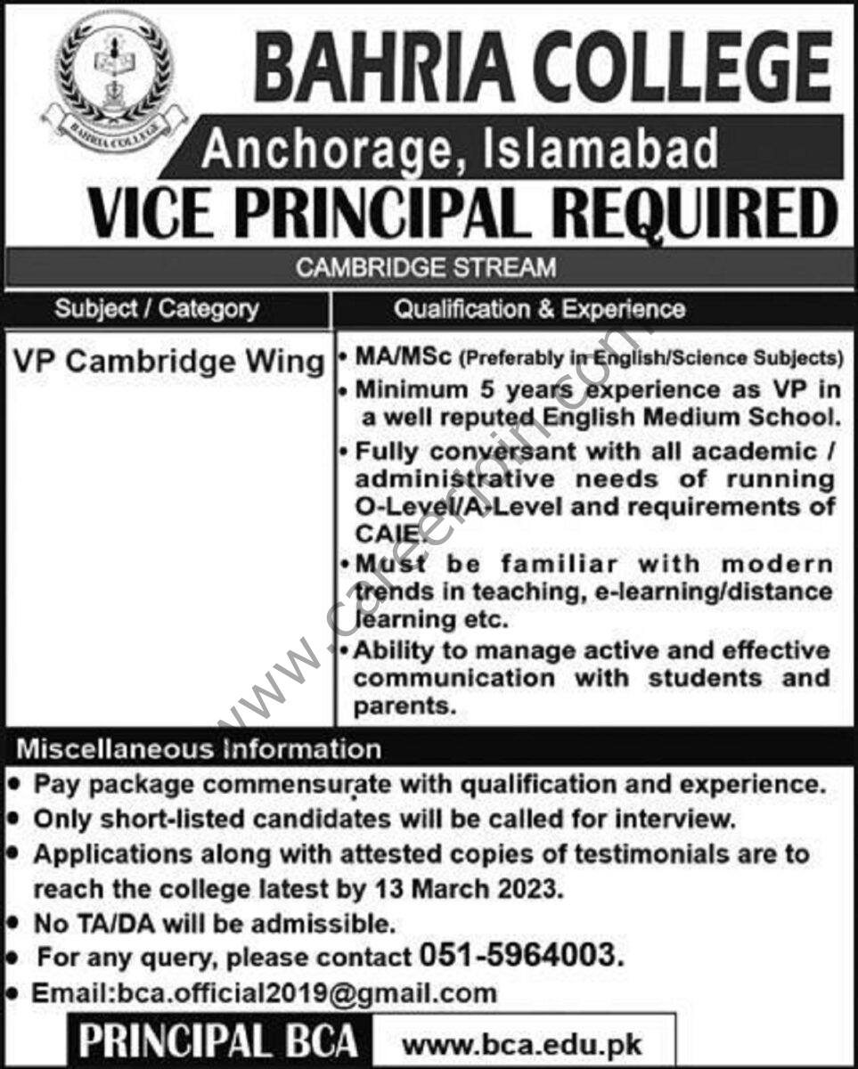 Bahria College Archorage Islamabad Jobs 05 March 2023 Express 1