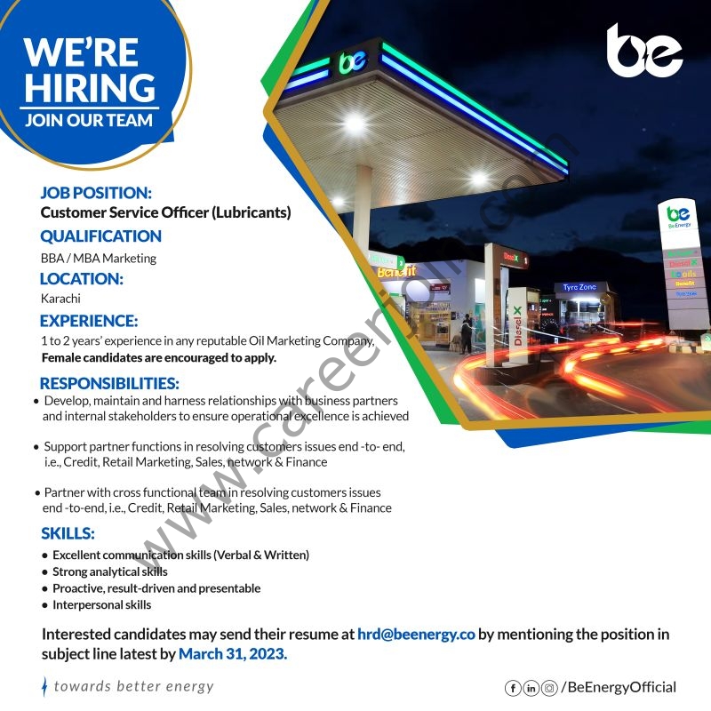 Be Energy Limited Jobs Customer Service Officer 1
