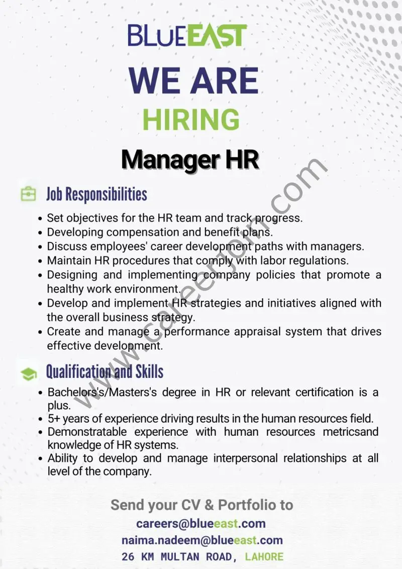 Blue East Pvt Ltd Jobs Manager HR 1
