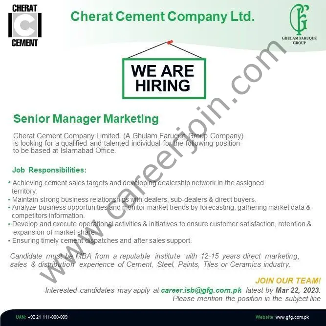 Cherat Cement Company Limited Jobs Senior Manager Marketing 1