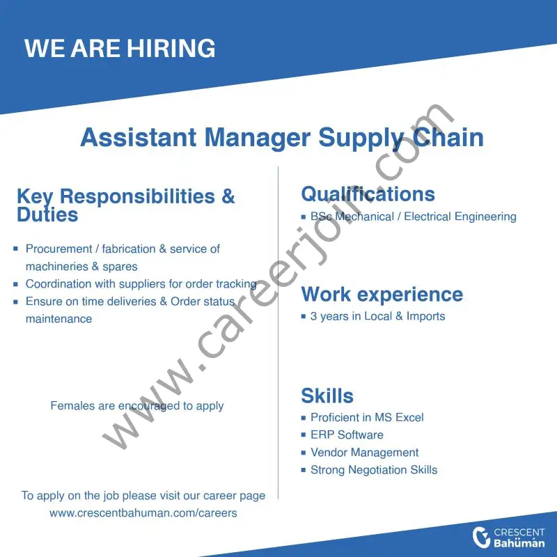 Crescent Bahuman Limited Jobs Assistant Manager Supply Chain 1