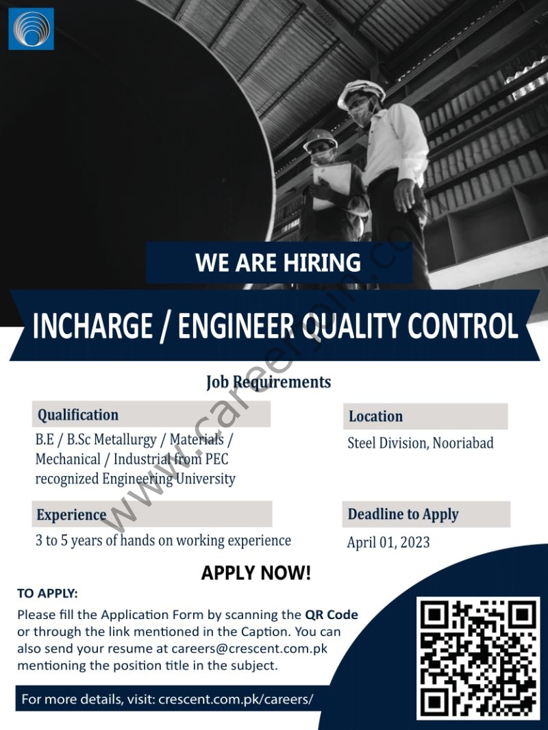Crescent Steel & Allied Products Limited Jobs Incharge / Engineer Quality Control 1