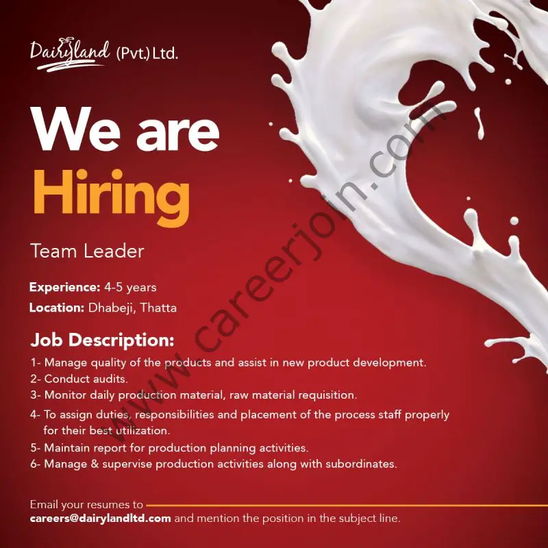 Dairyland Pvt Ltd Jobs Team Leader 1