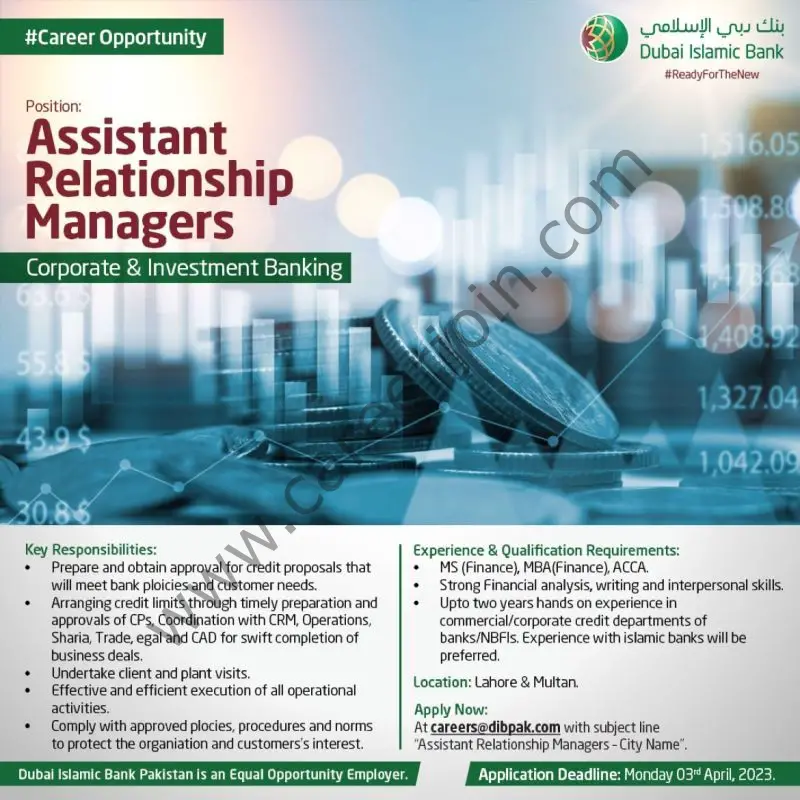 Dubai Islamic Bank Pakistan Limited DIBPL Jobs Assistant Relationship Managers 1