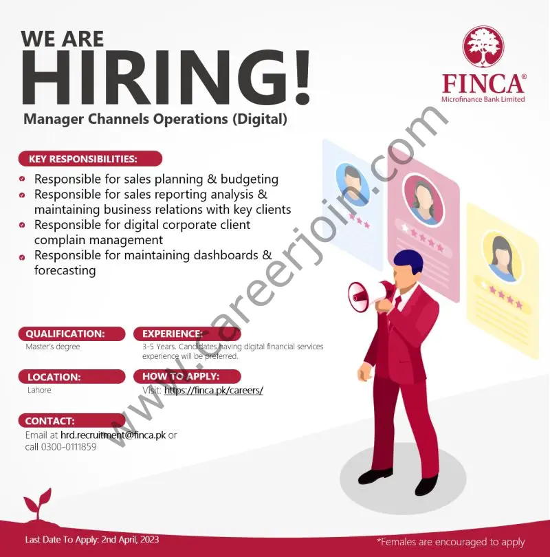 FINCA Microfinance Bank Limited Jobs Manager Channels Operations Digital 1