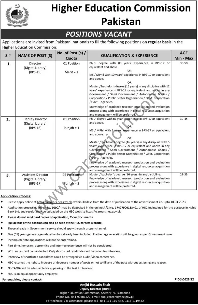 Higher Education Commmission HEC Jobs 12 March 2023 Express Tribune 1