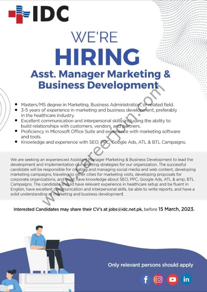 Islamabad Diagnostic Center IDC Jobs Assistant Manager Marketing & Business Development 1