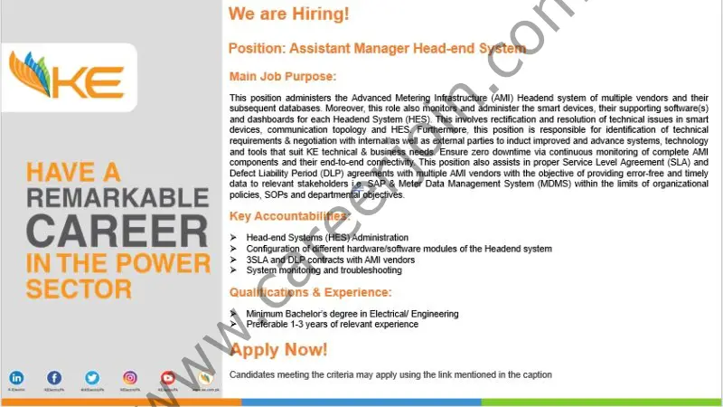 K-Electric Pvt Ltd Jobs Assistant Manager Head-end System 1