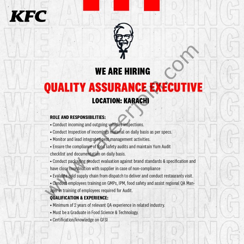 KFC Pakistan Jobs Quality Assurance Executive 1