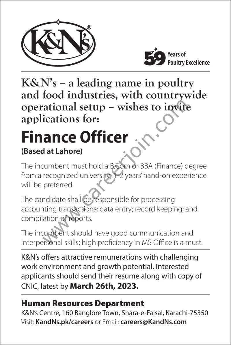 K&N's Pakistan Jobs Finance Officer 1