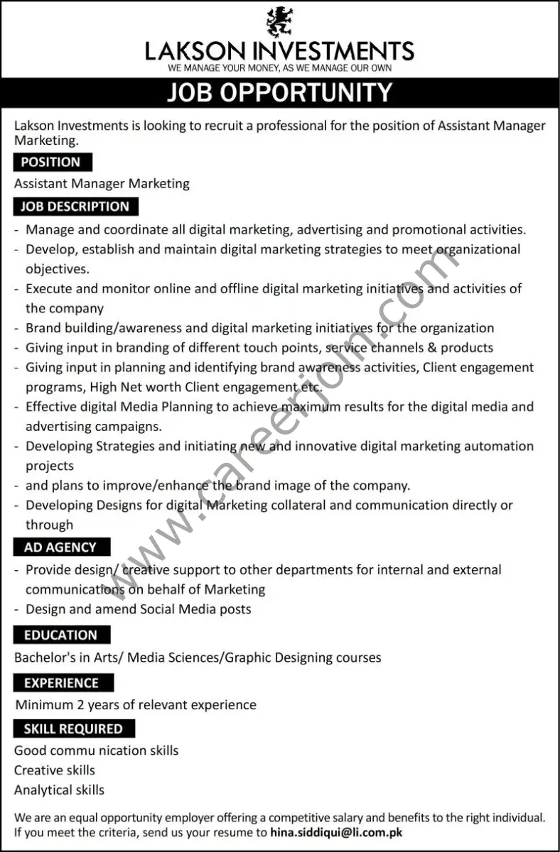 Lakson Investments Jobs Assistant Manager Marketing 1