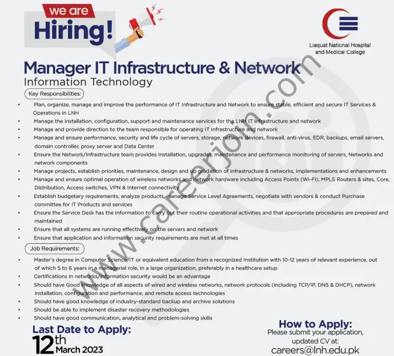 Liaquat National Hospital & Medical College Jobs Manager IT Infrastructure & Network 1