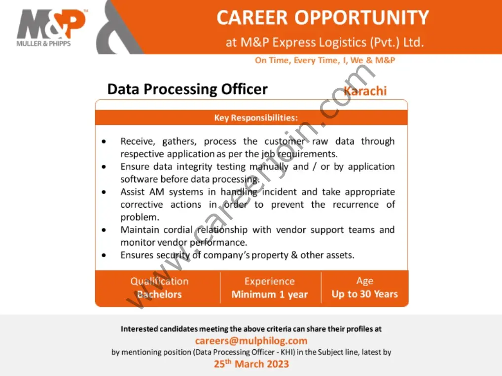M&P Express Logistics Pvt Ltd Jobs Data Processing Officer 1