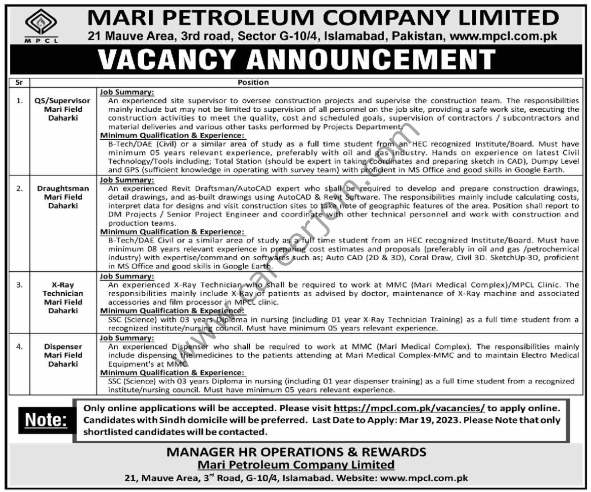 Mari Petroleum Co Ltd Jobs 12 March 2023 Dawn 