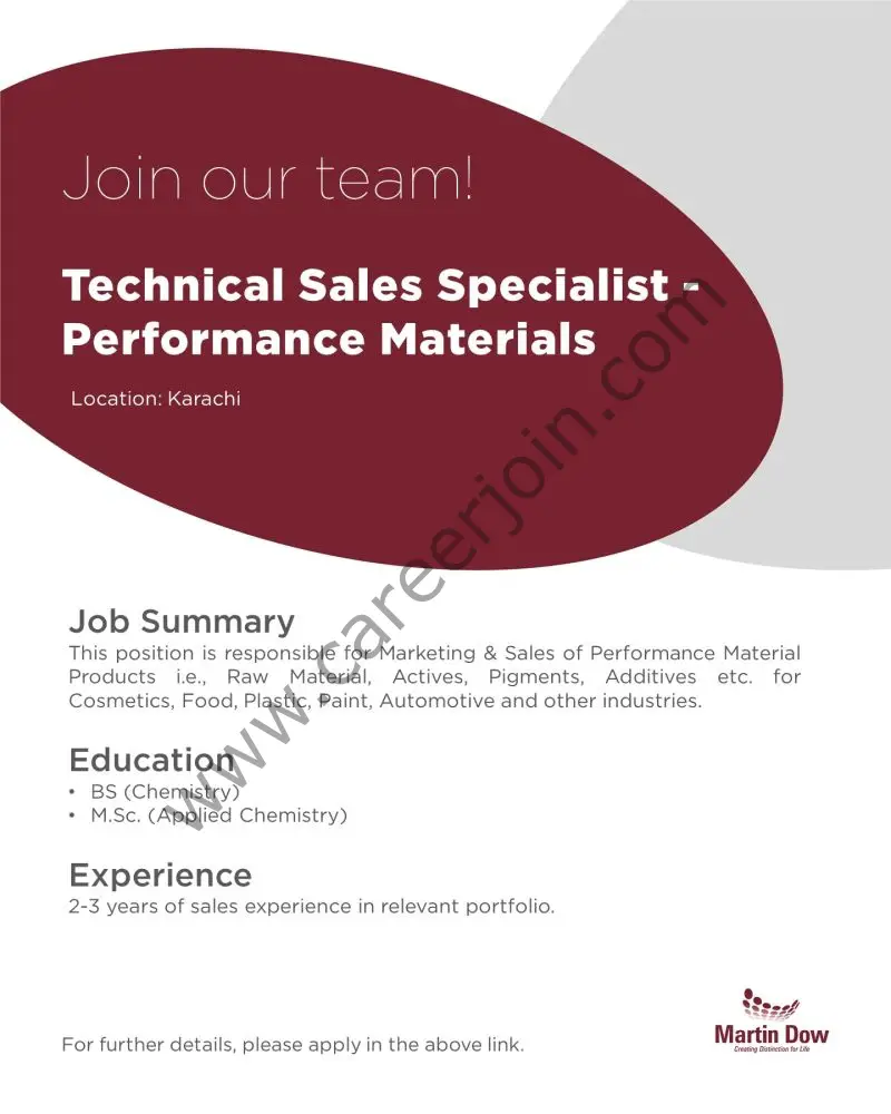 MartinDow Limited Jobs Technical Sales Specialist 1