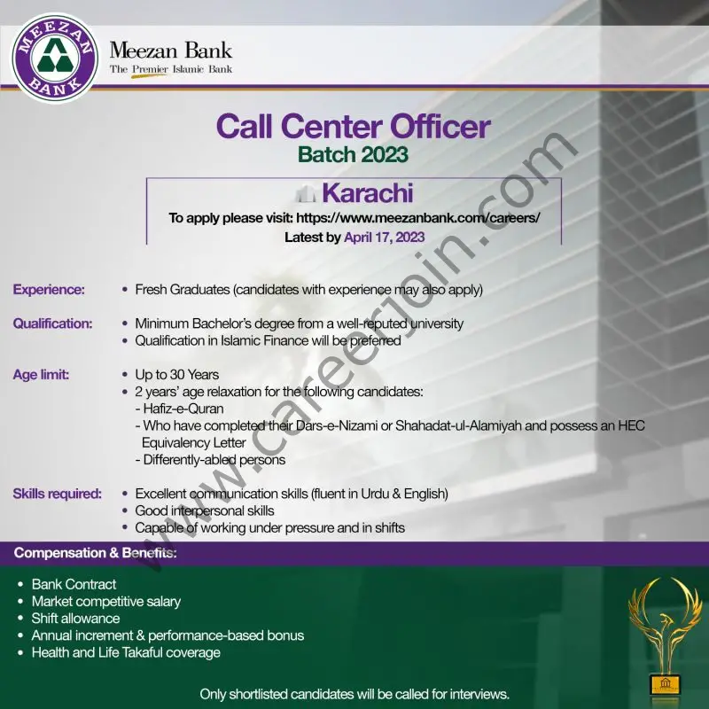 Meezan Bank Limited Call Center Officer Batch 2023 1