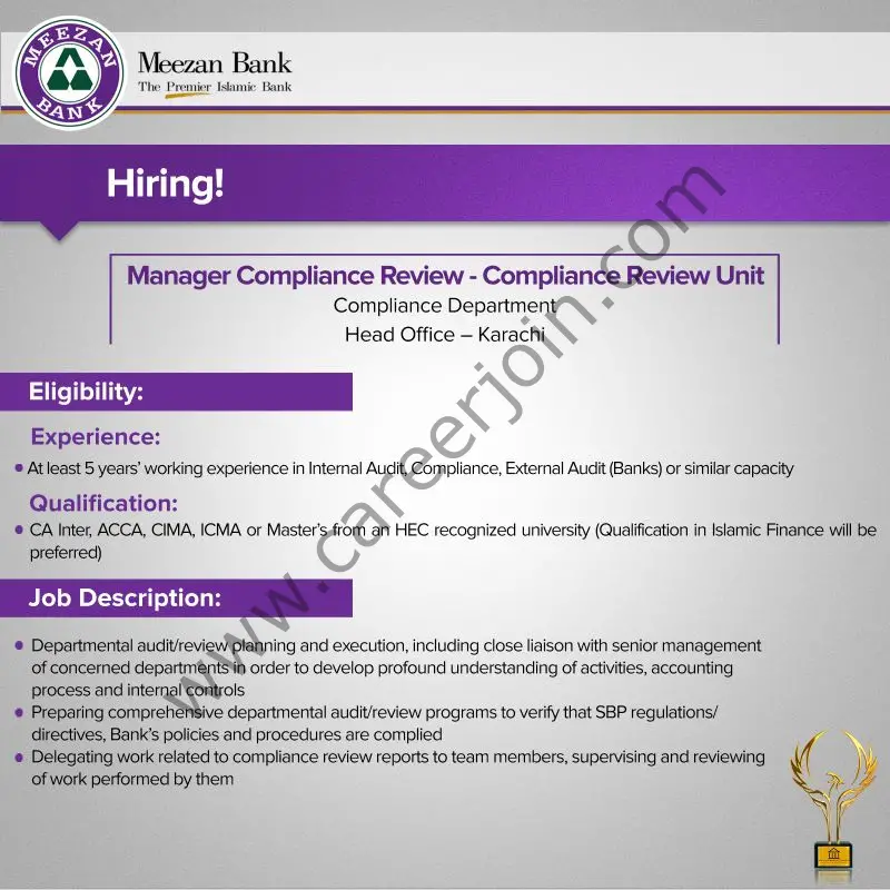 Meezan Bank Limited Jobs Manager Compliance Review 1