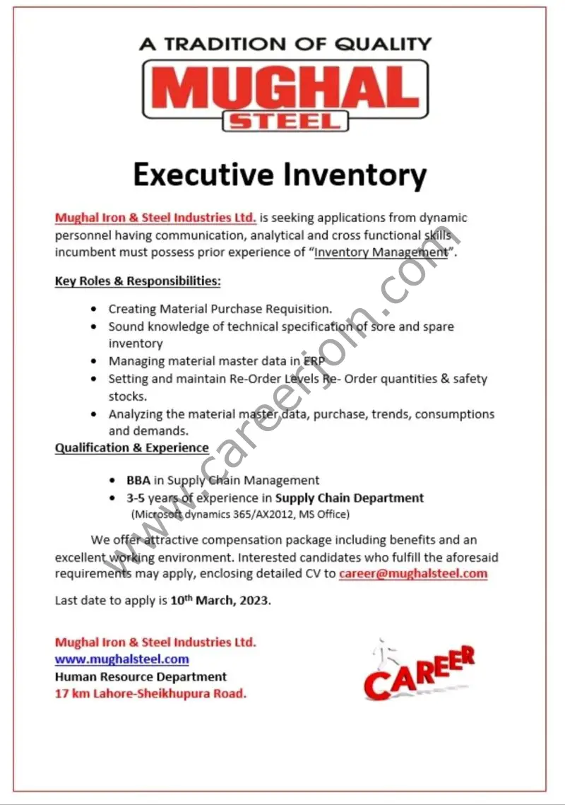 Mughal Iron & Steel Industries Limited MISIL Jobs Executive Inventory 1